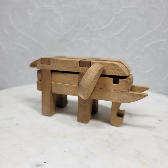 VTG Kumiki Wooden Elephant Interlocking 3D Puzzle Brain Teasers Japanese Signed - Picture 6 of 14